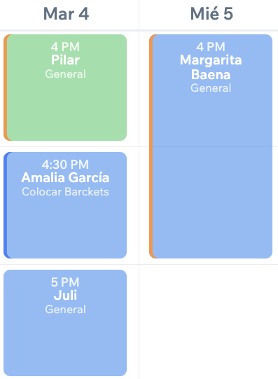Citas agendadas en el calendario