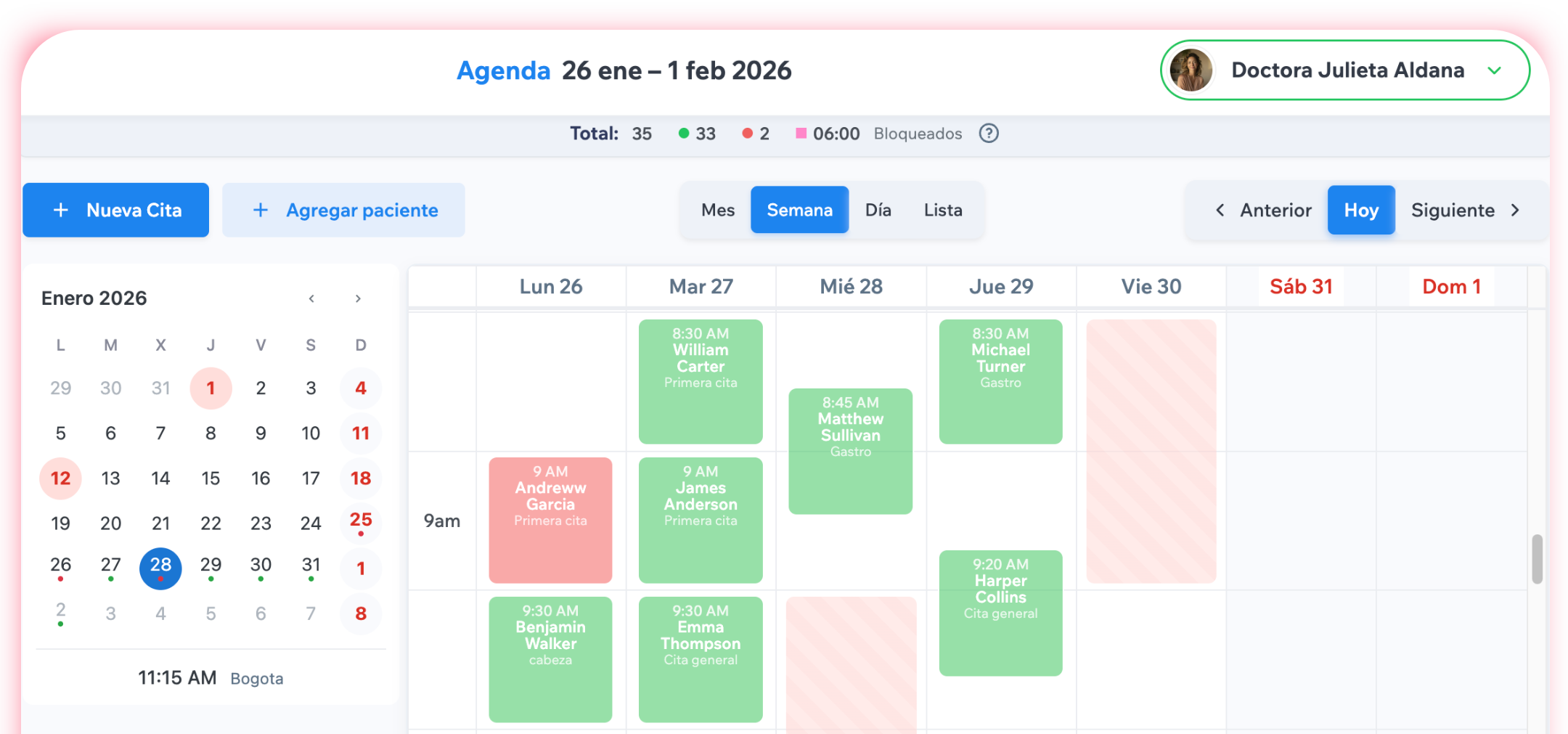 Agenda Appril — vista semanal