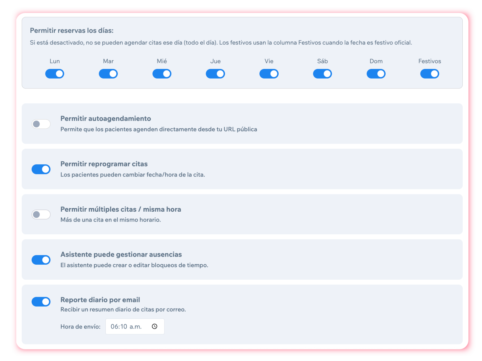 Configuración de horario semanal — Appril
